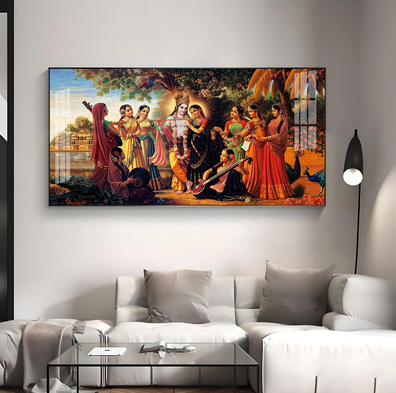 Radha Krishna With Gopiya Premium Acrylic Horizontal Wall Art