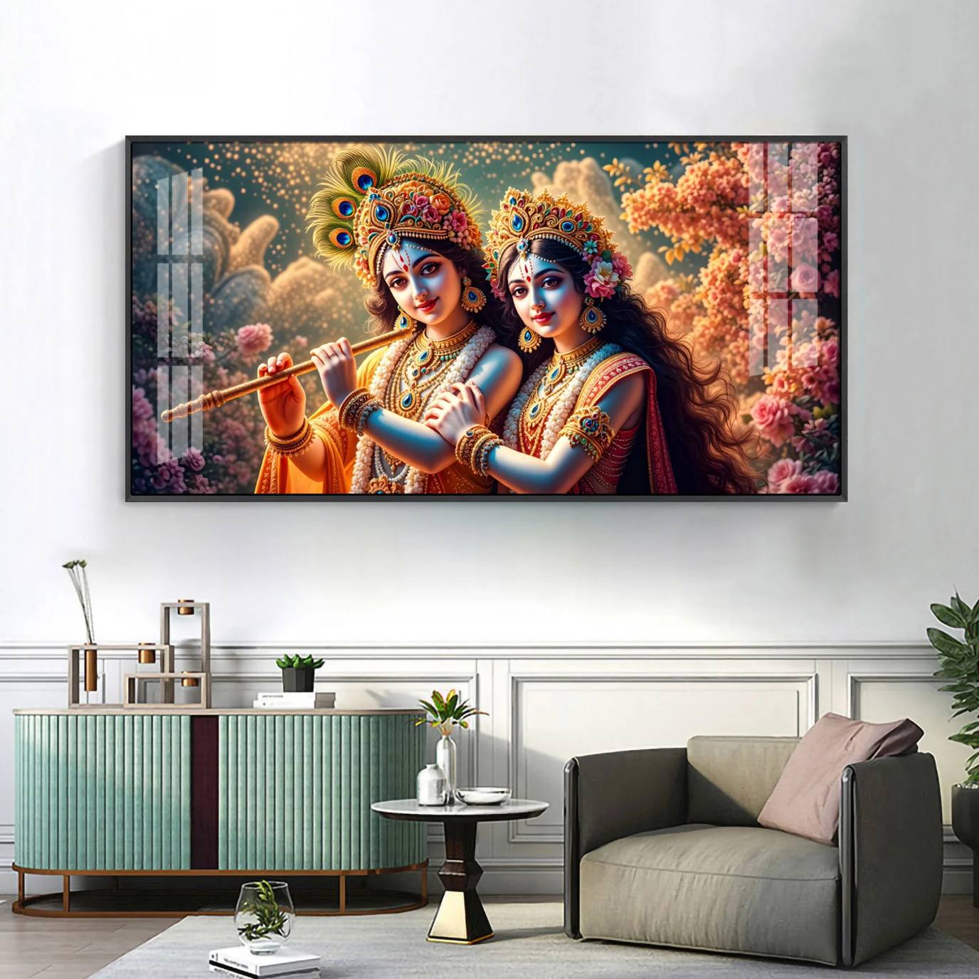 Mystic Radha Krishna Togetherness Premium Acrylic Horizontal Wall Art