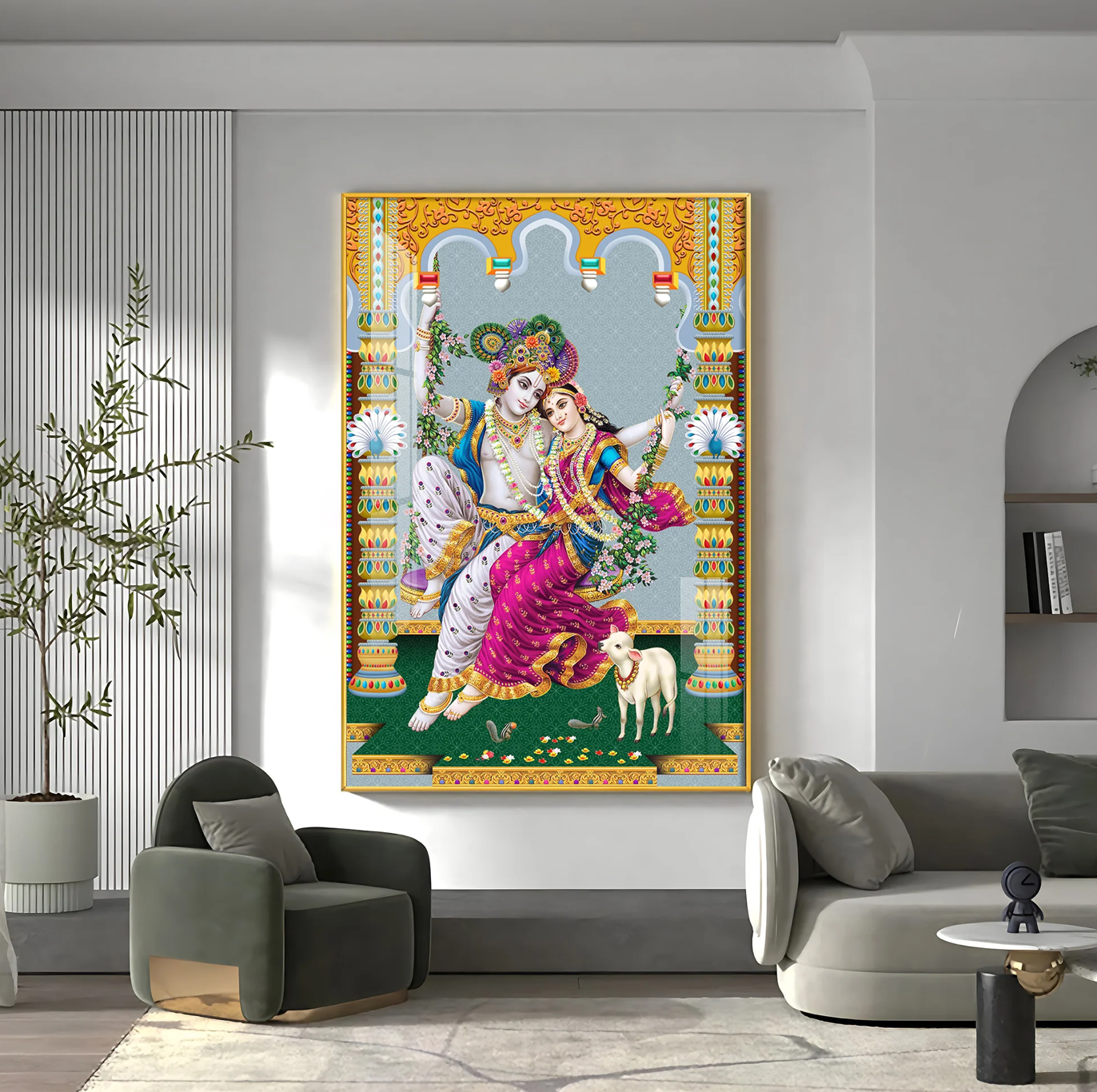 Sacred Radha and Krishna Premium Acrylic Vertical Wall Art