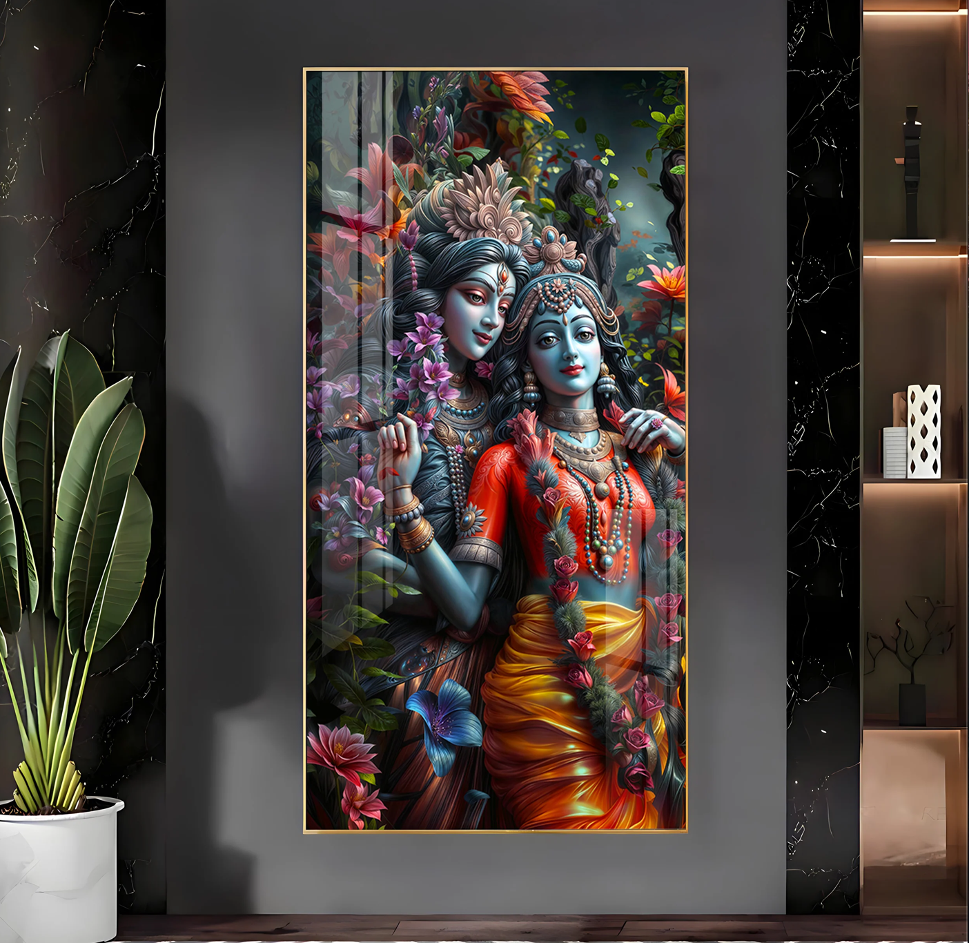 Radha Krishna Love Premium Acrylic Vertical Wall Art