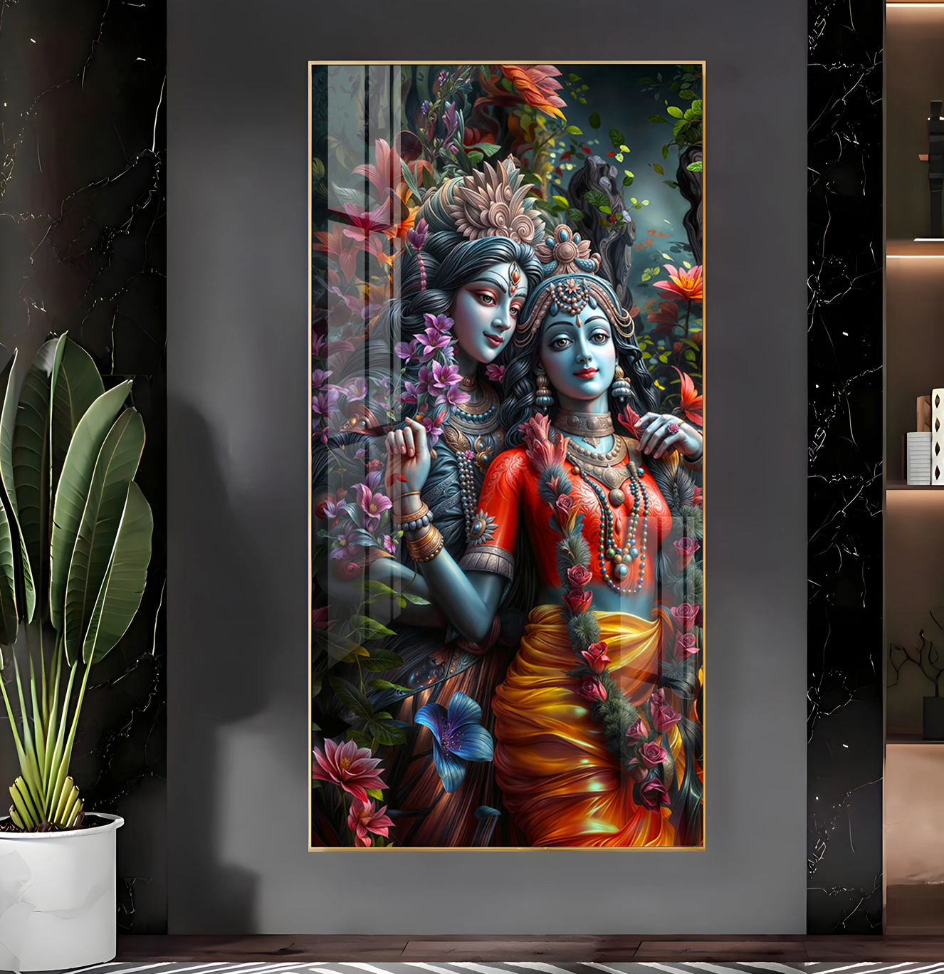 Radha Krishna Love Premium Acrylic Vertical Wall Art