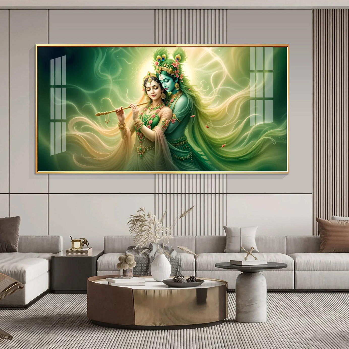 Krishna Radha Divine Connection Premium Acrylic Horizontal Wall Art