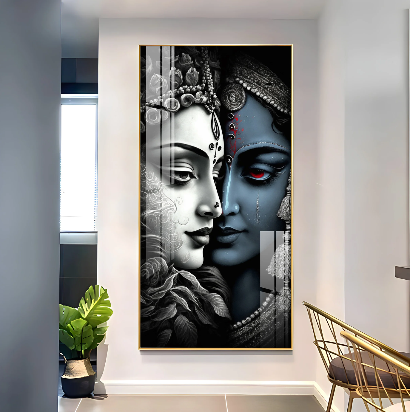 Beautiful Krishna & Radha Premium Acrylic Vertical Wall Art