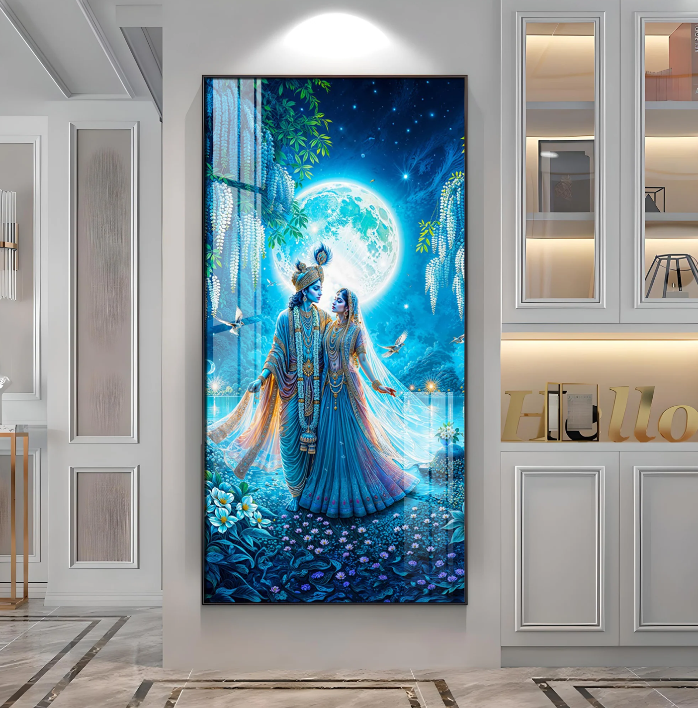Radha Krishna In Twilight Premium Acrylic Vertical Wall Art