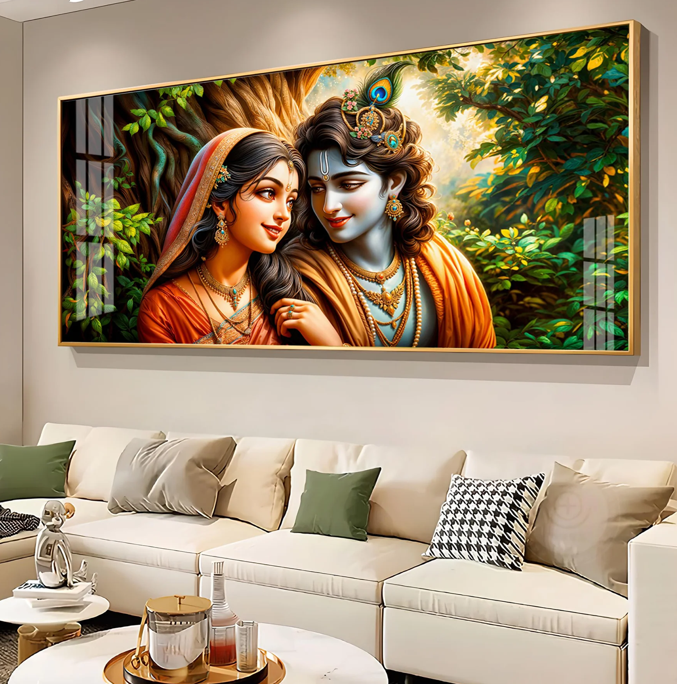 Krishna and Radha in Tranquility Premium Acrylic Horizontal Wall Art