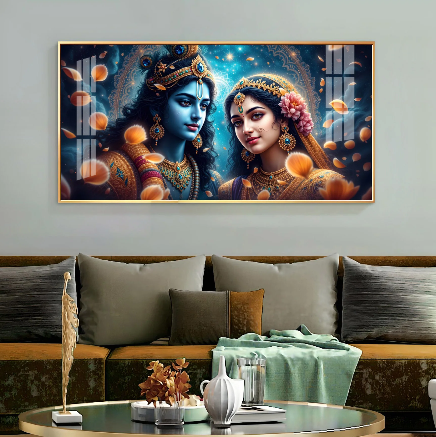 Beautiful Radha With Krishna Premium Acrylic Horizontal Wall Art