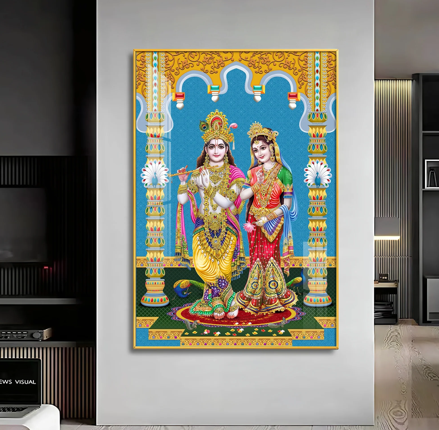 Divine Radha and Krishna Premium Acrylic Vertical Wall Art