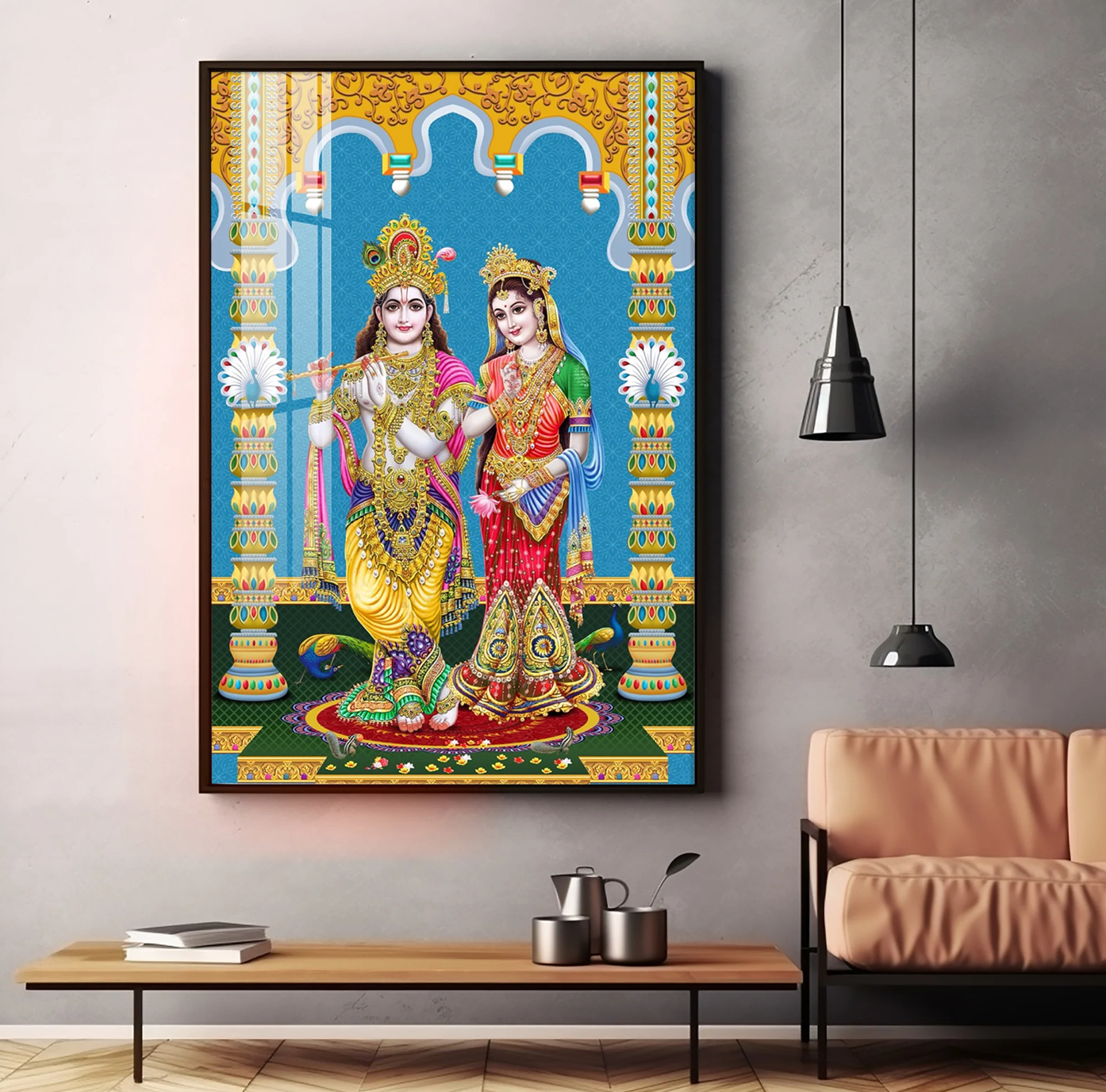 Divine Radha and Krishna Premium Acrylic Vertical Wall Art