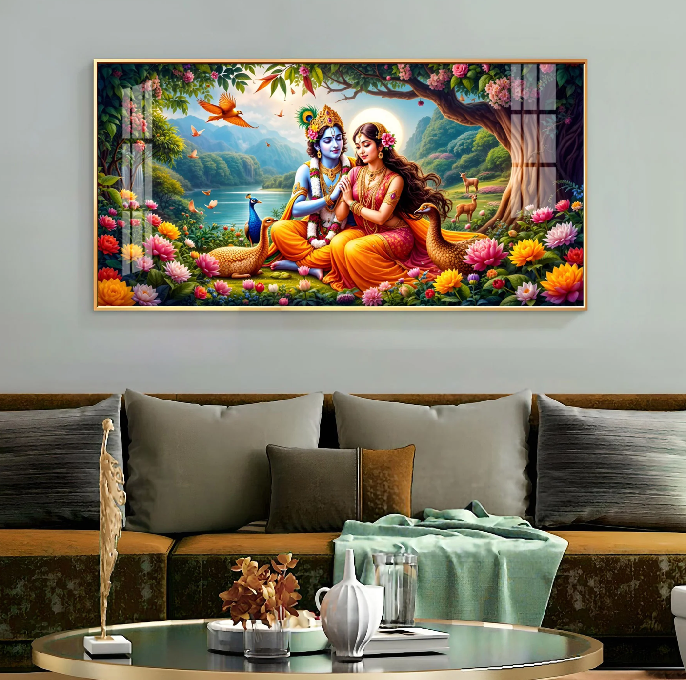 Divine Radha Krishna In Forest Premium Acrylic Horizontal Wall Art
