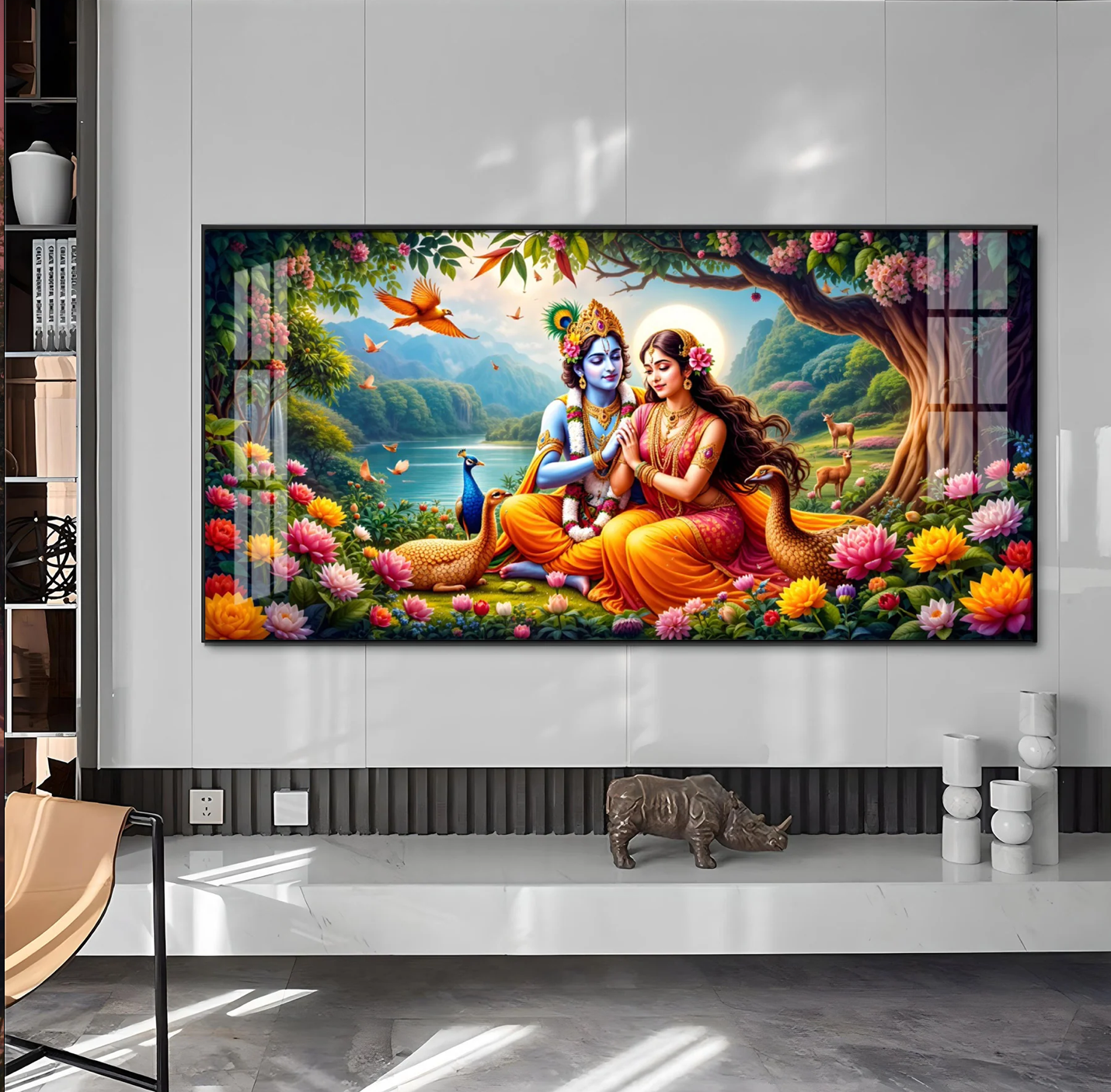 Divine Radha Krishna In Forest Premium Acrylic Horizontal Wall Art