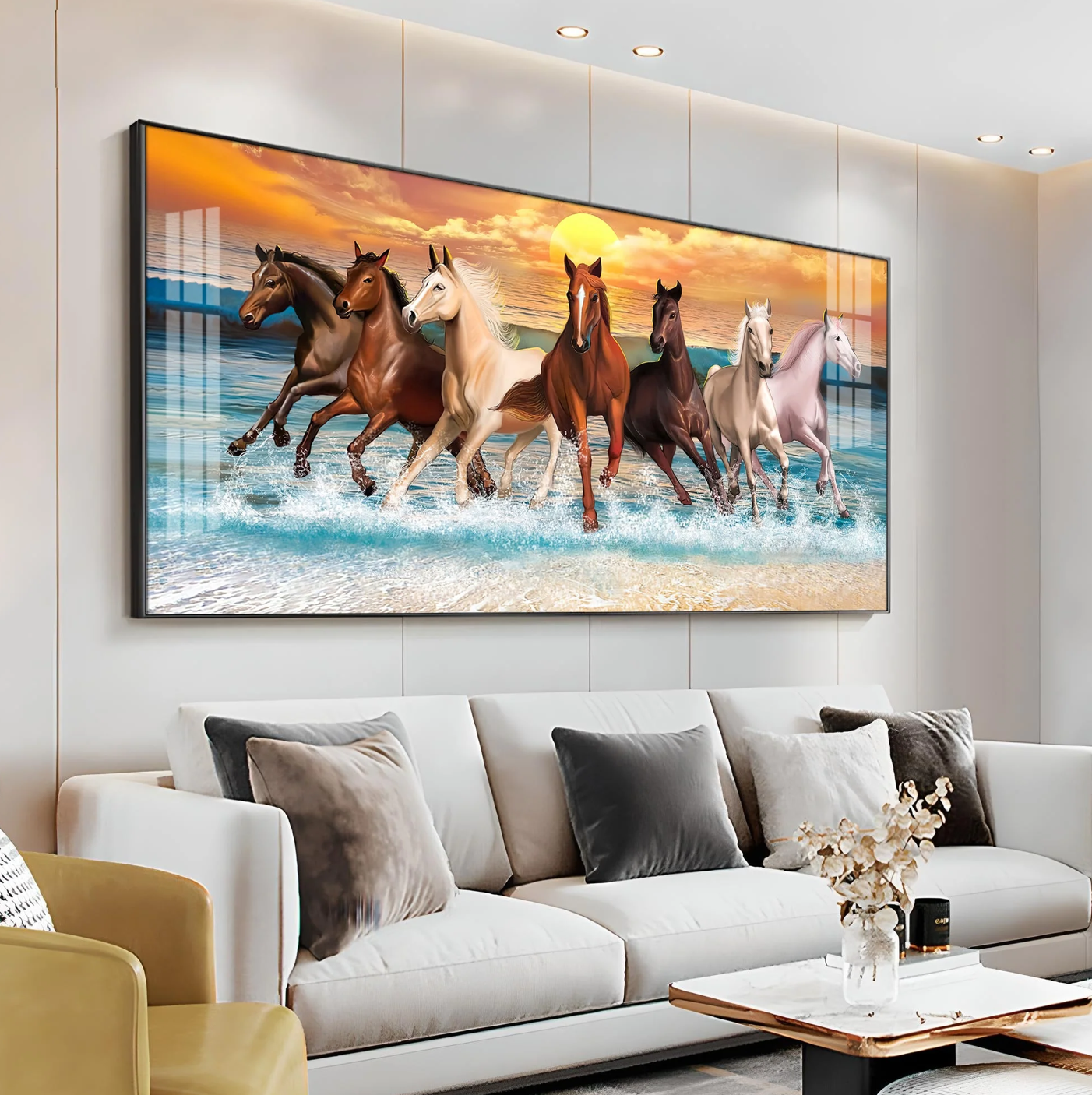 Vastu 7 Running Horses Premium Acrylic Horizontal Wall Art
