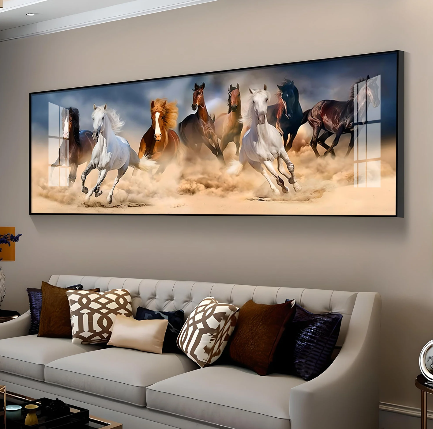 Lucky Running Horses In Desert Premium Acrylic Horizontal Wall Art