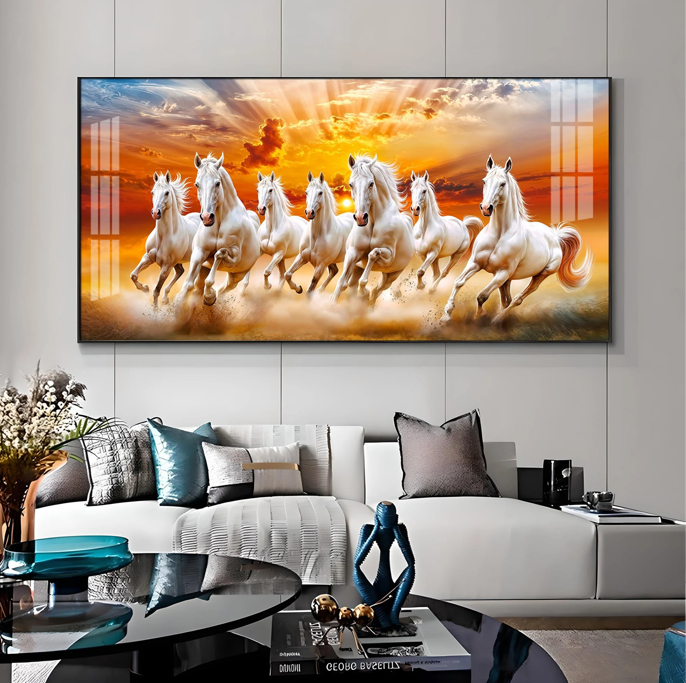 Vastu Seven Running Horses In Morning Premium Acrylic Horizontal Wall Art