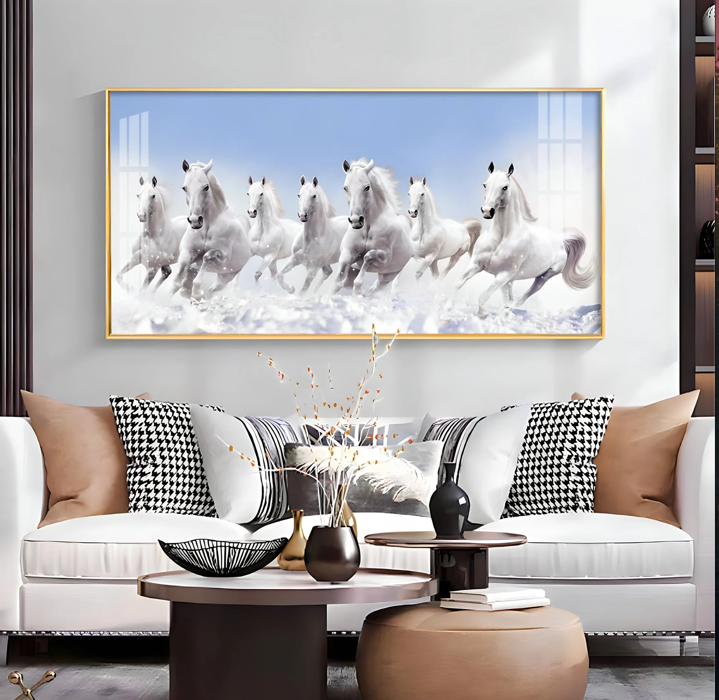 7 Running White Horses in The Sea Premium Acrylic Horizontal Wall Art