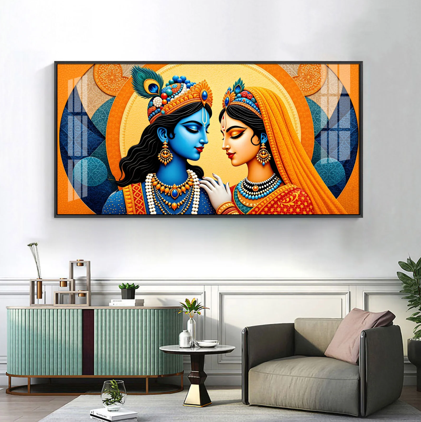 Abstract Radha Krishna Art Premium Acrylic Horizontal Wall Art
