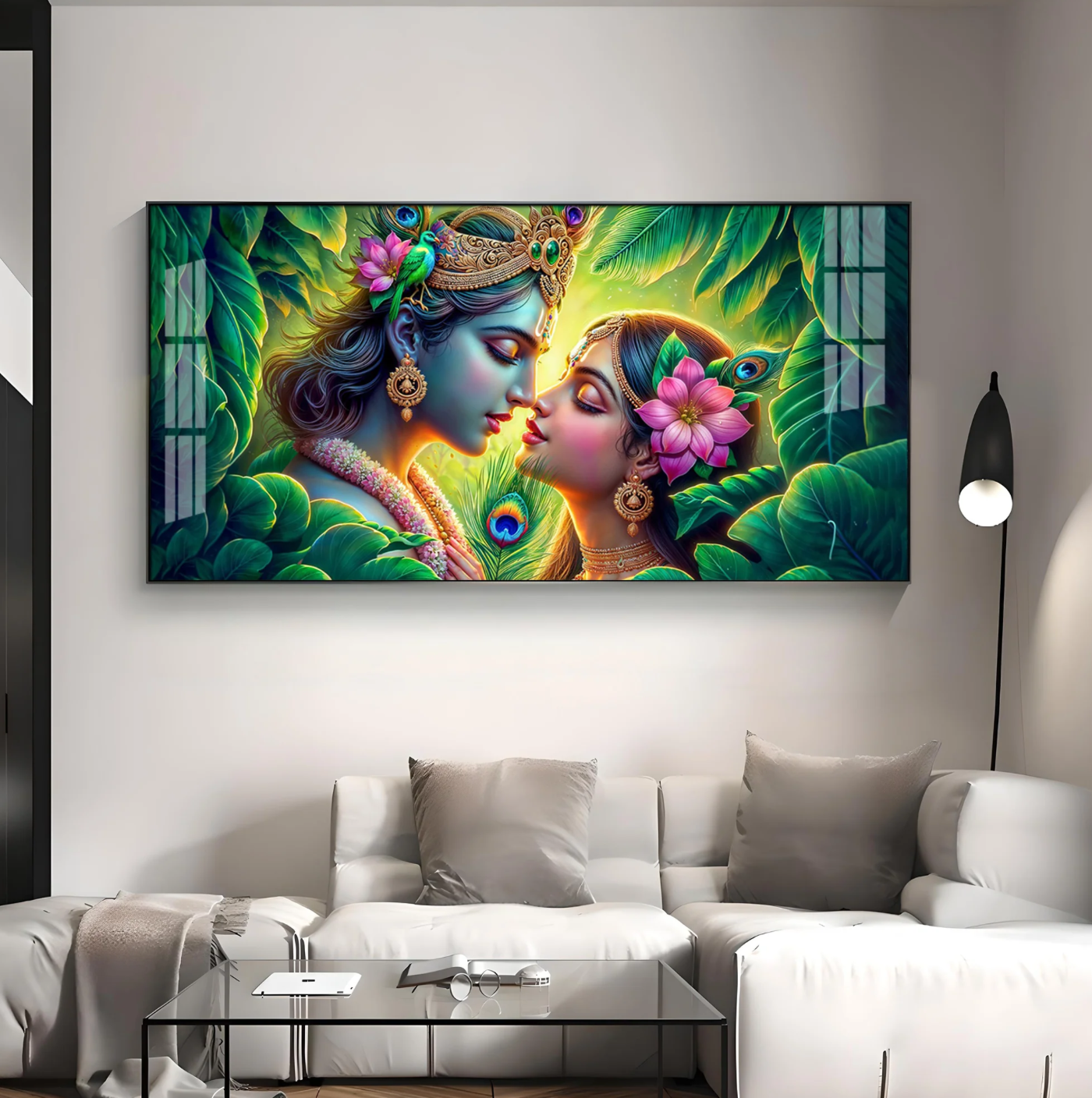 Krishna and Radha Radiant Devotion Premium Acrylic Horizontal Wall Art