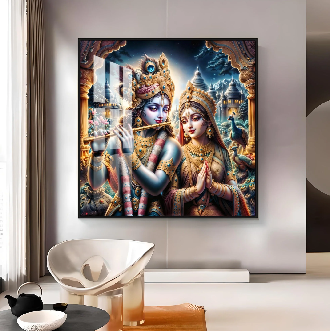 Jai Shree Radhe Krishna Premium Acrylic Square Wall Art
