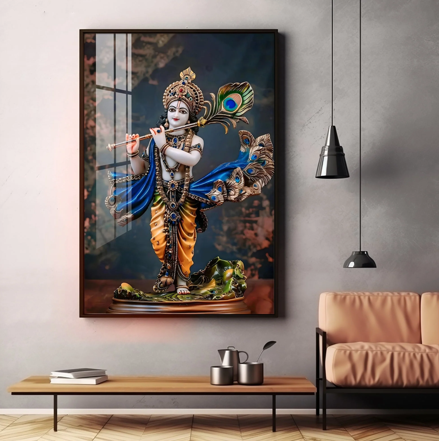 Divine Harmony Of Krishna Premium Vertical Acrylic Wall Art