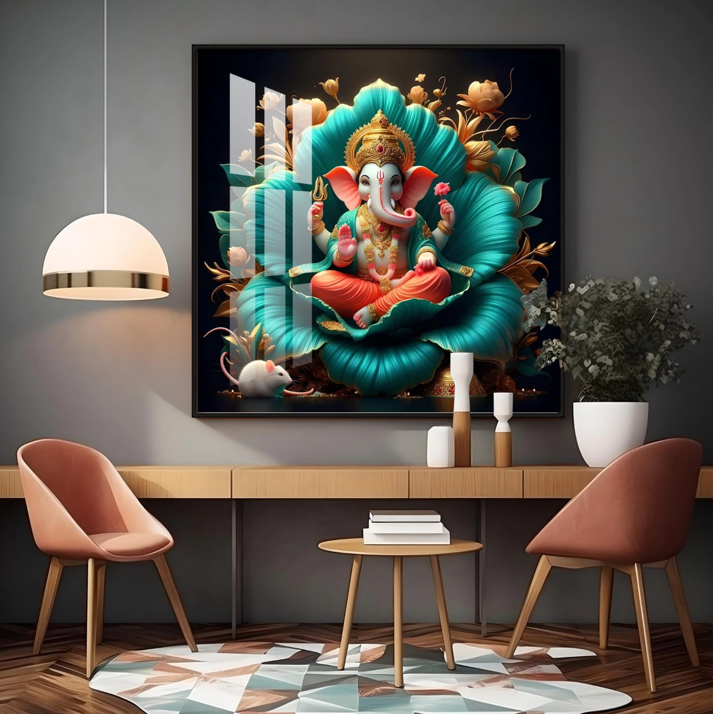 Lord Ganesh Lotus Serenity Premium Acrylic Square Wall Art
