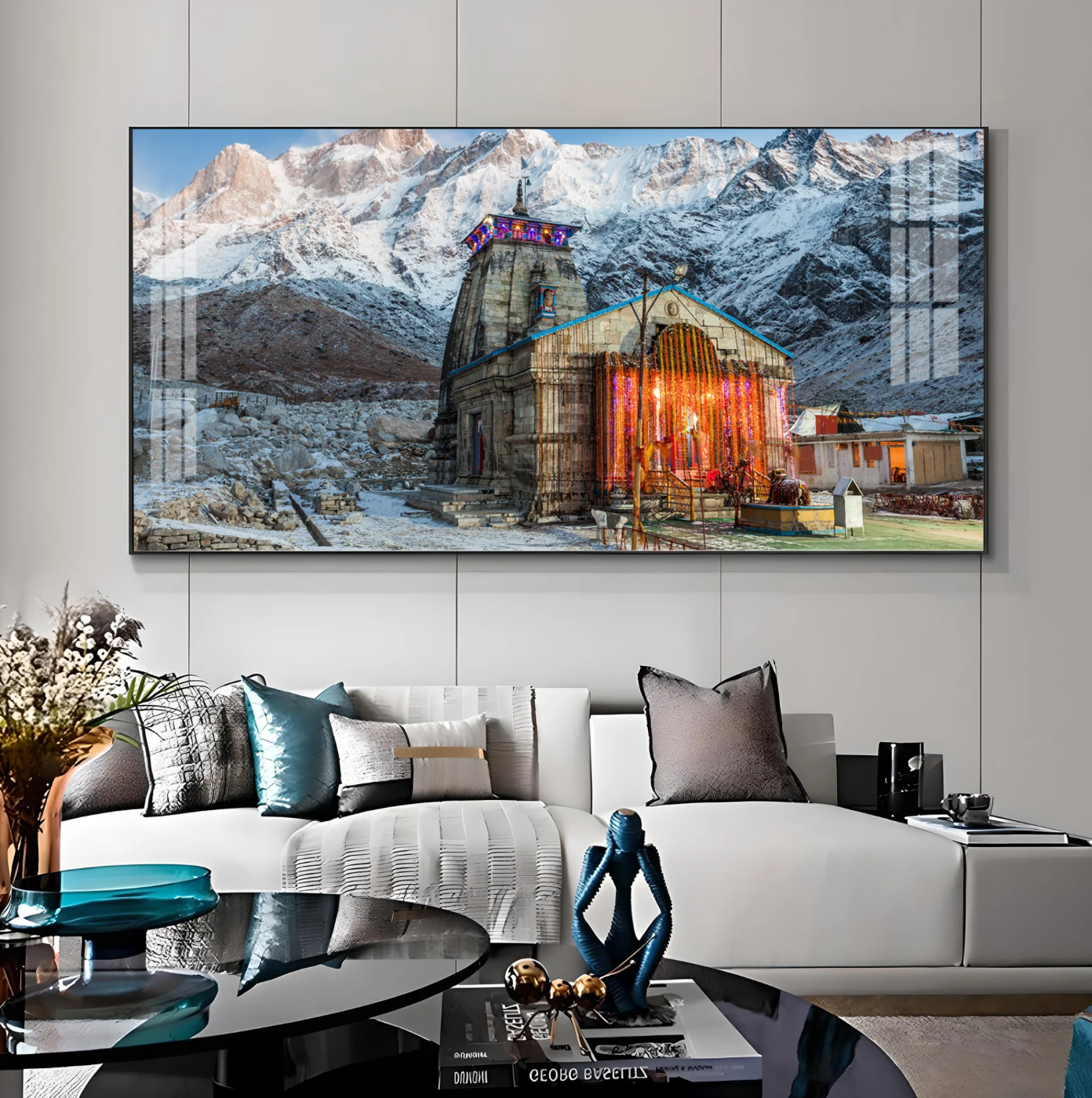 Holy Kedarnath Temple Premium Acrylic Horizontal Wall Art