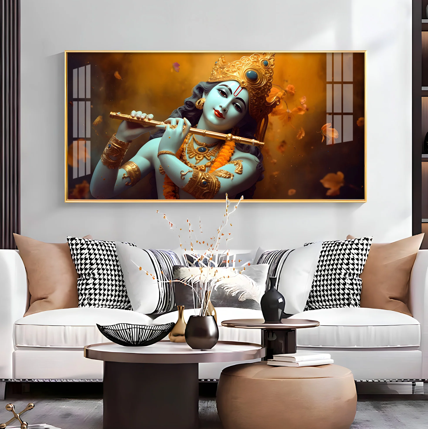 Om Jai Shree Krishna Premium Acrylic Horizontal Wall Art