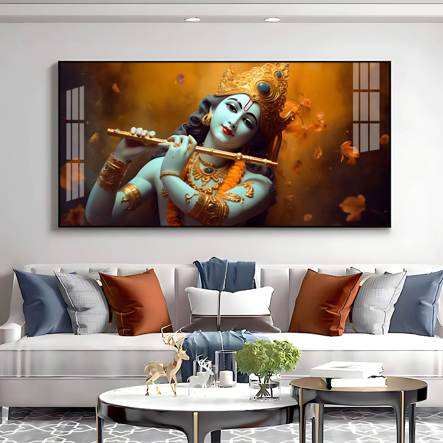 Om Jai Shree Krishna Premium Acrylic Horizontal Wall Art