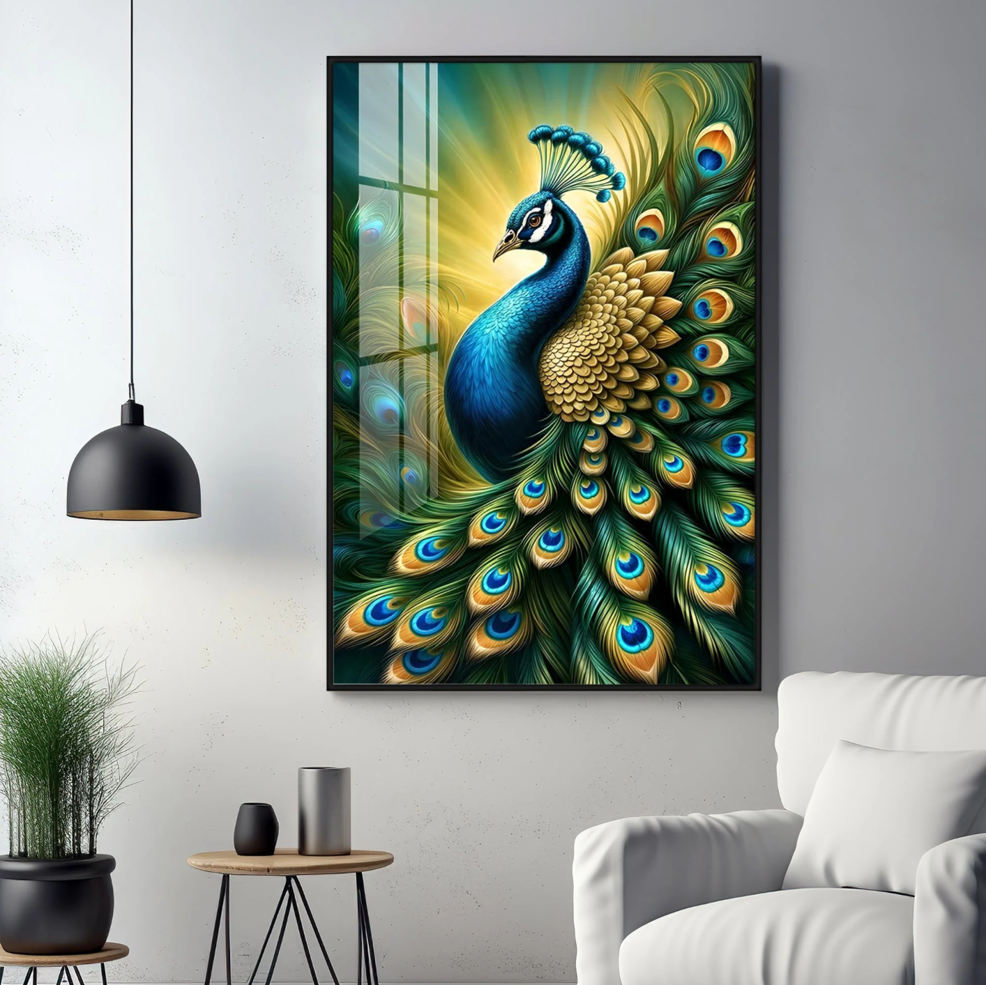 Heavenly Peacock Premium Acrylic Vertical Wall Art