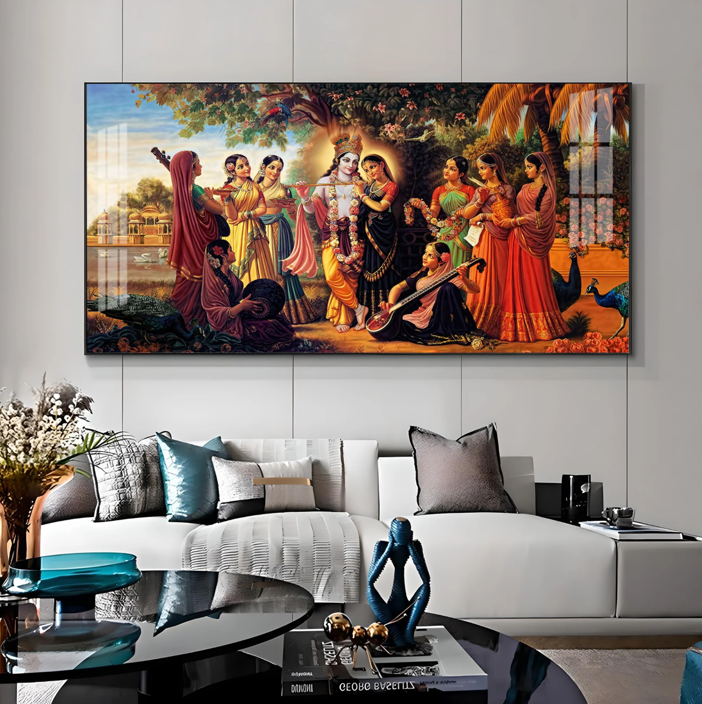 Radha Krishna With Gopiya Premium Acrylic Horizontal Wall Art