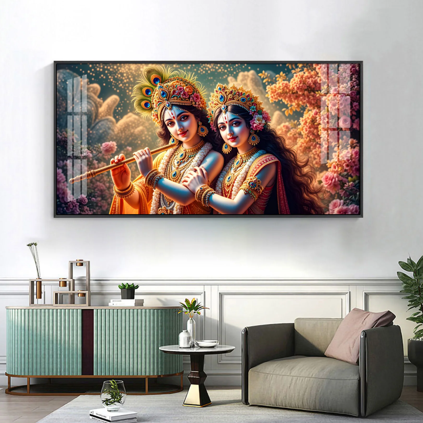 Mystic Radha Krishna Togetherness Premium Acrylic Horizontal Wall Art