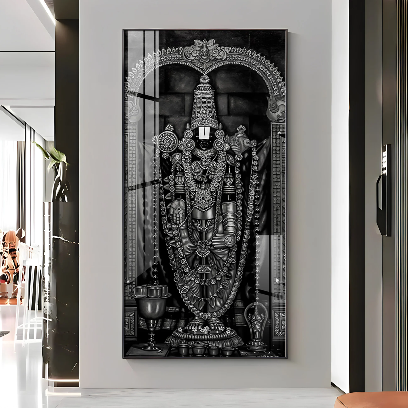 Tirupati Balaji In Charcoal & Graphite Finish Premium Acrylic Vertical Wall Art