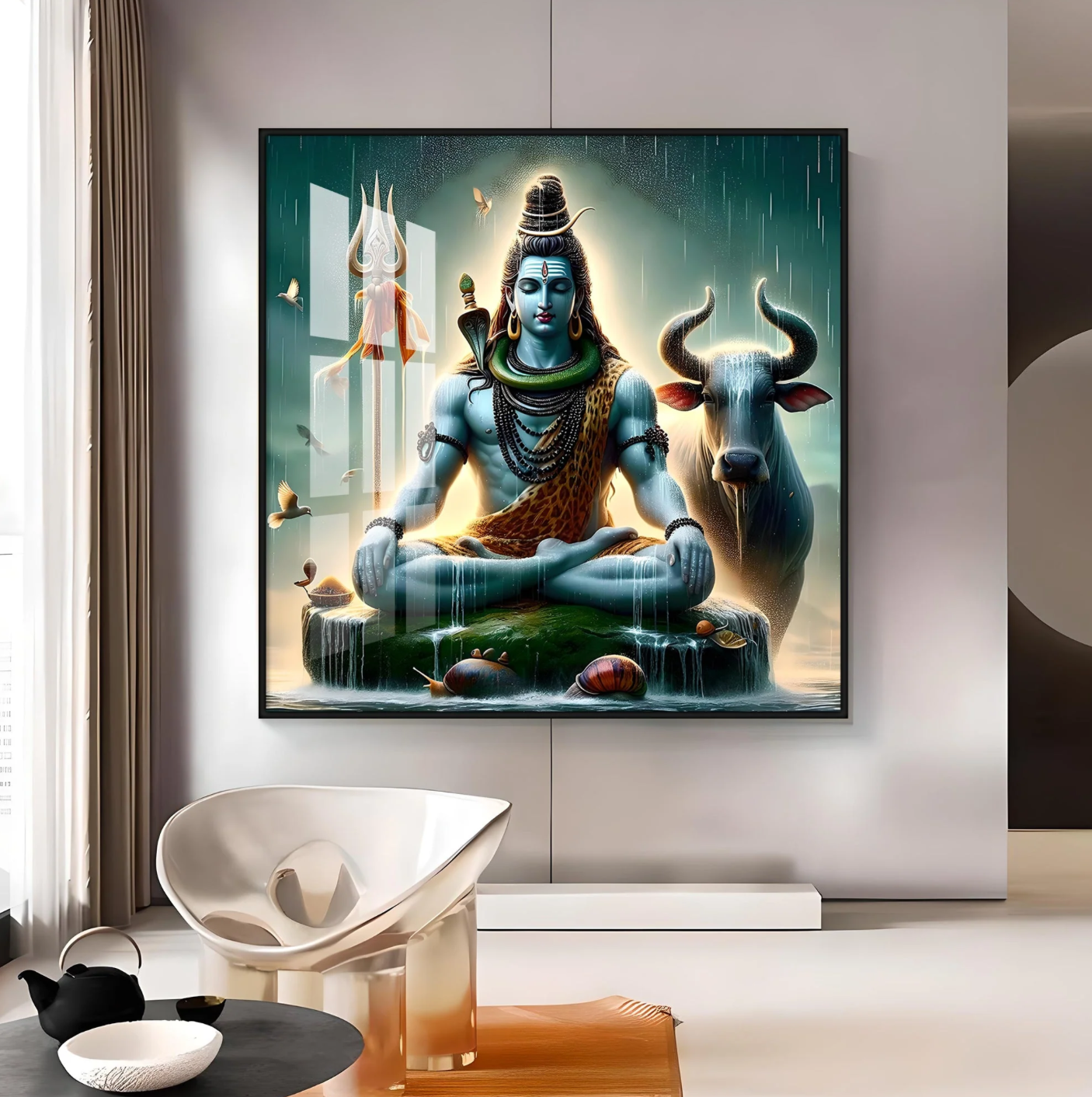 Shiva Mahadev With Nandi Premium Acrylic Square Wall Art
