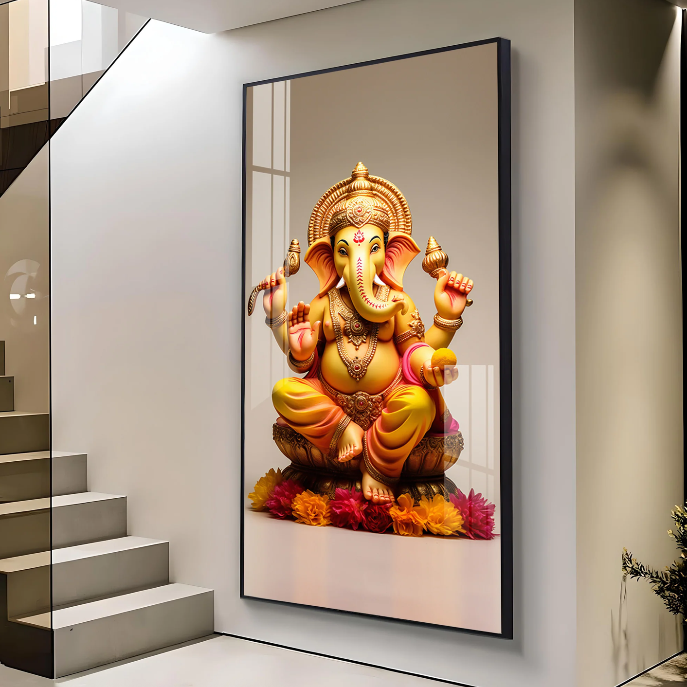 Lord Ganpati Premium Acrylic Vertical Wall Art