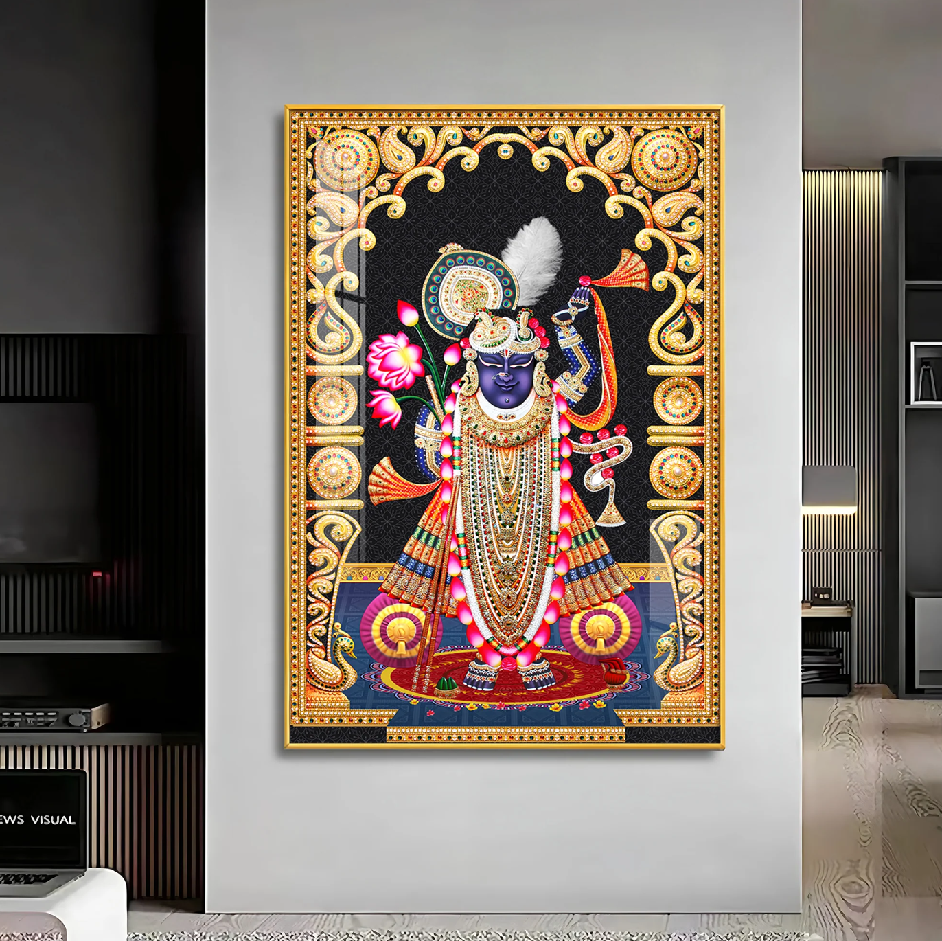 Celestial Krishna Premium Acrylic Vertical Wall Art