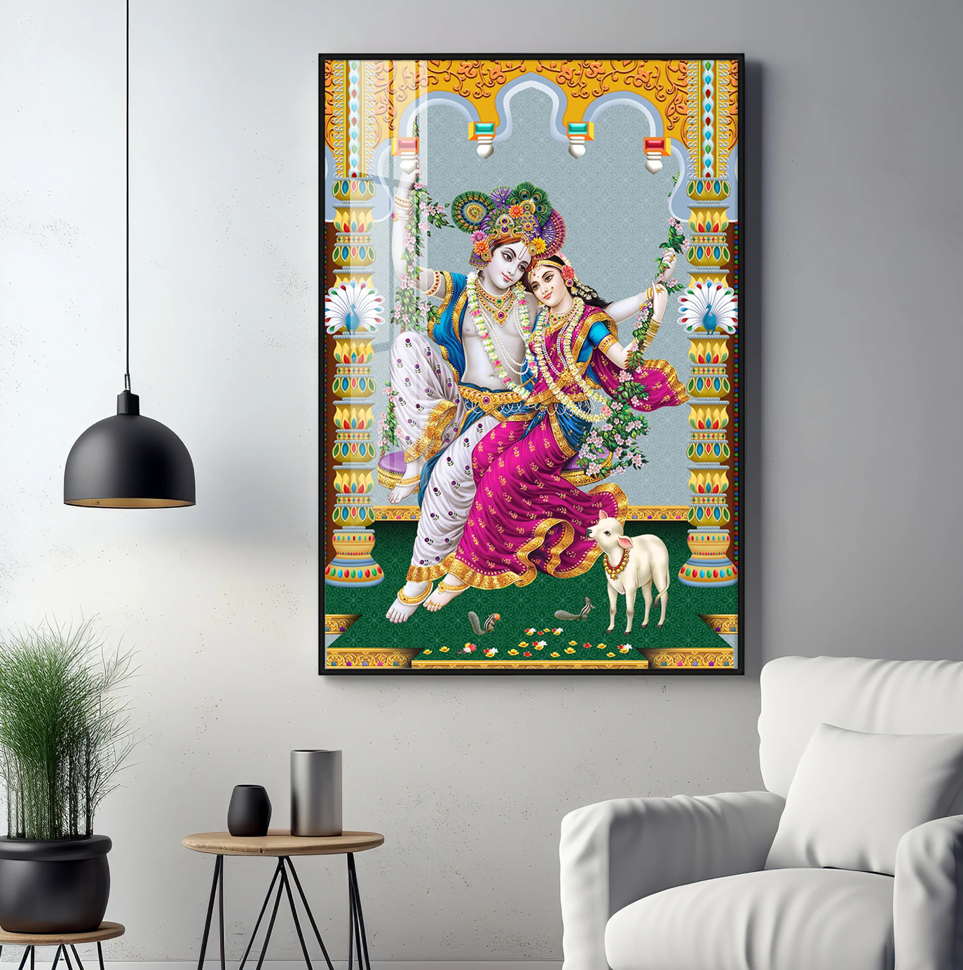 Sacred Radha and Krishna Premium Acrylic Vertical Wall Art