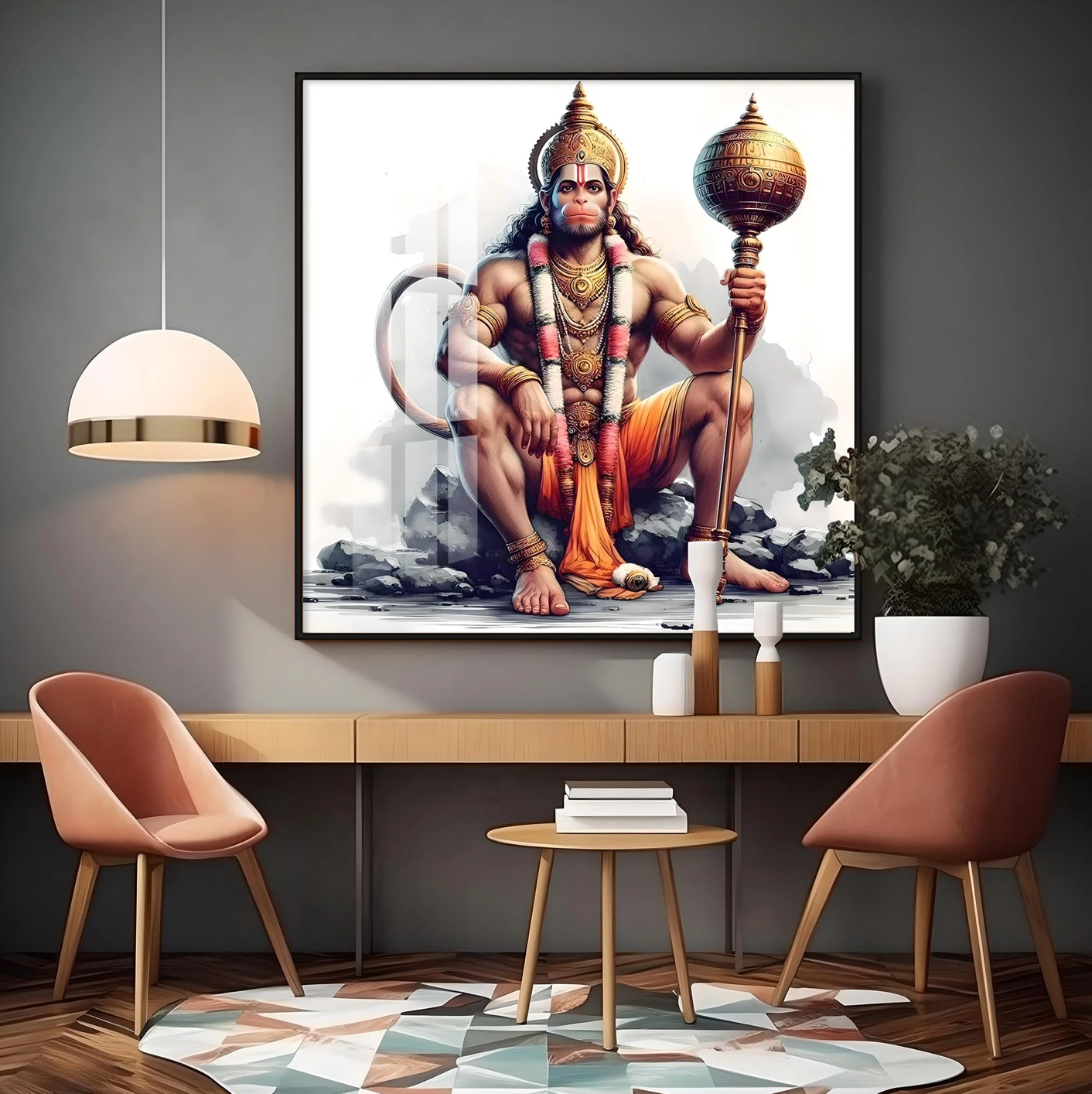 Jai Shree Hanuman Premium Acrylic Square Wall Art