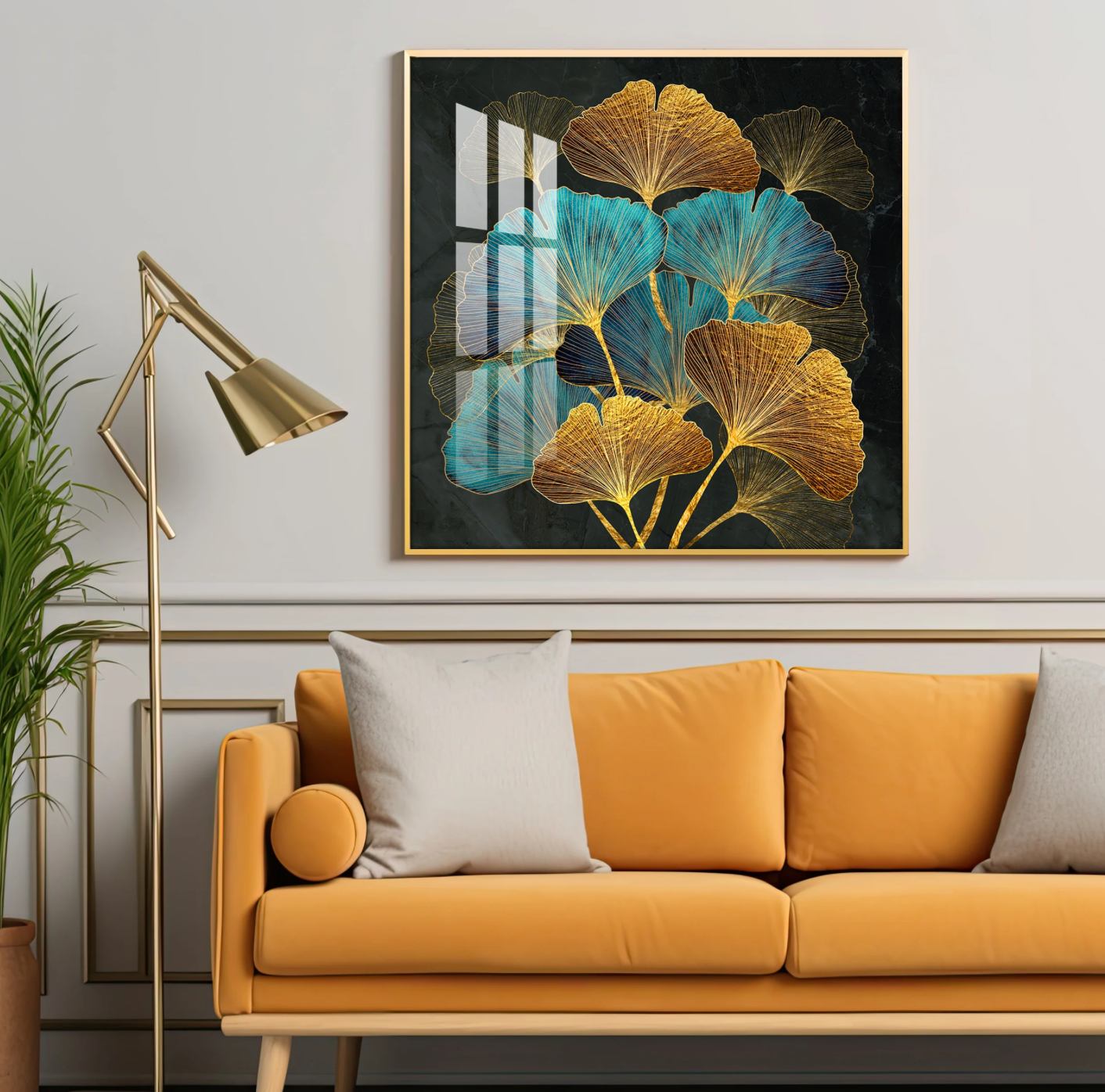 Auspicious Ginkgo Leaf Premium Acrylic Square Wall Art