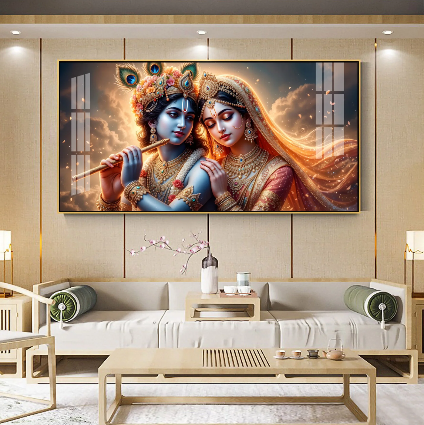 Krishna And Radha Together Premium Acrylic Horizontal Wall Art