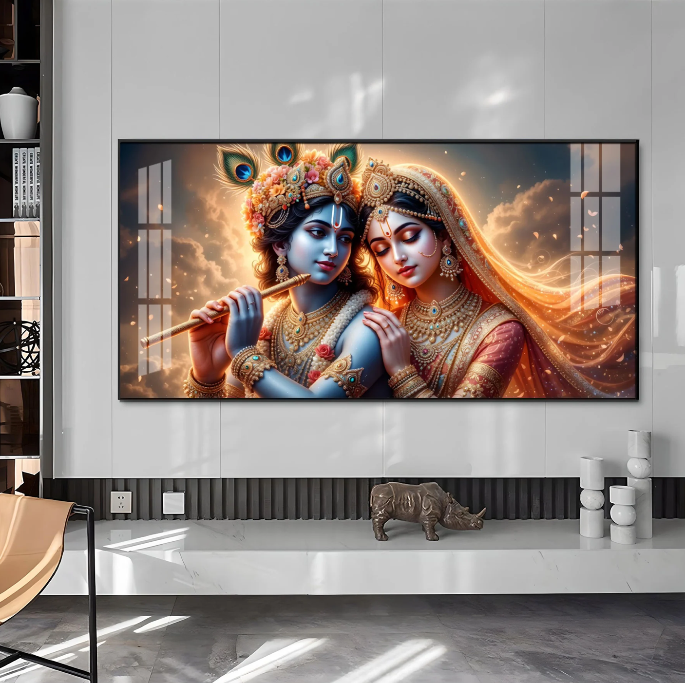 Krishna And Radha Together Premium Acrylic Horizontal Wall Art