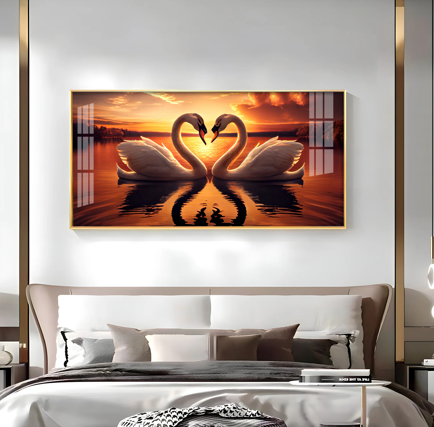 Loving Swan In Sunset Premium Acrylic Horizontal Wall Art