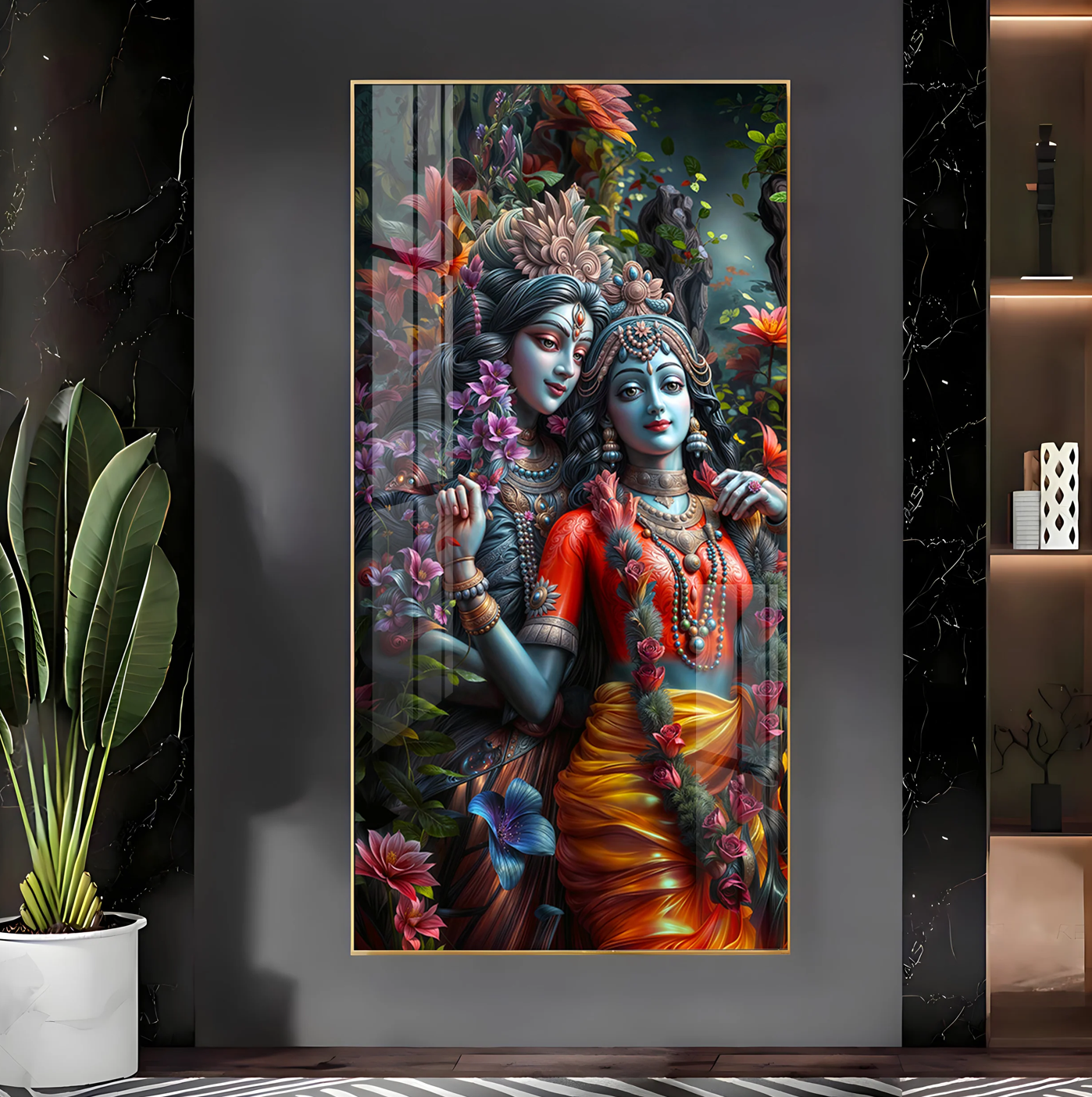 Radha Krishna Love Premium Acrylic Vertical Wall Art