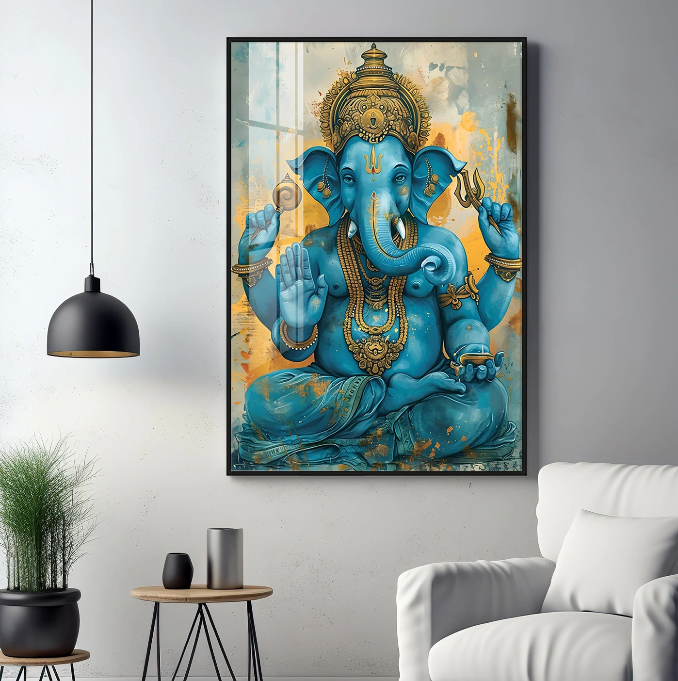 Majestic Blue Ganesha Premium Vertical Acrylic Wall Art