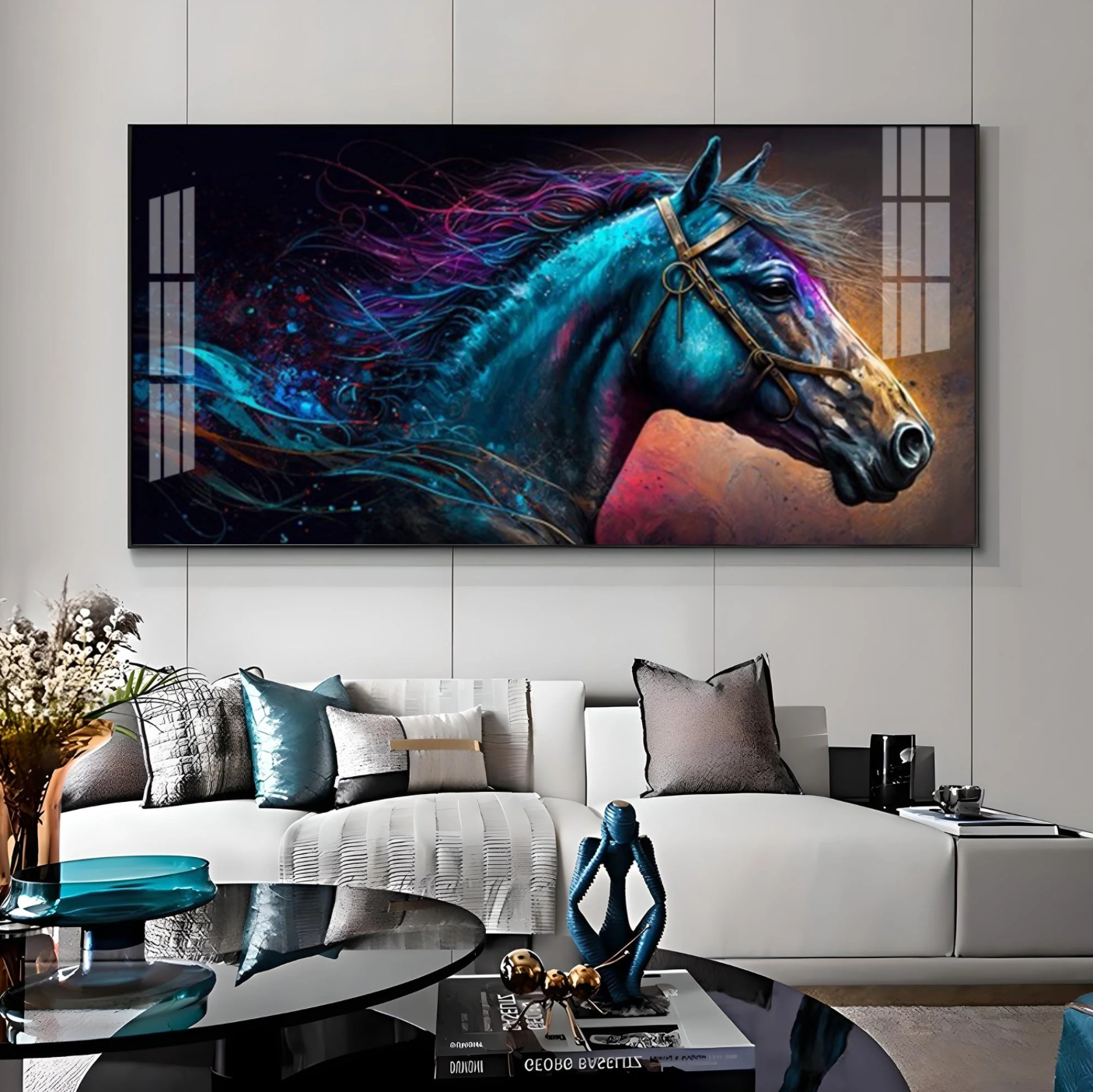 Neon Horse Premium Acrylic Horizontal Wall Art