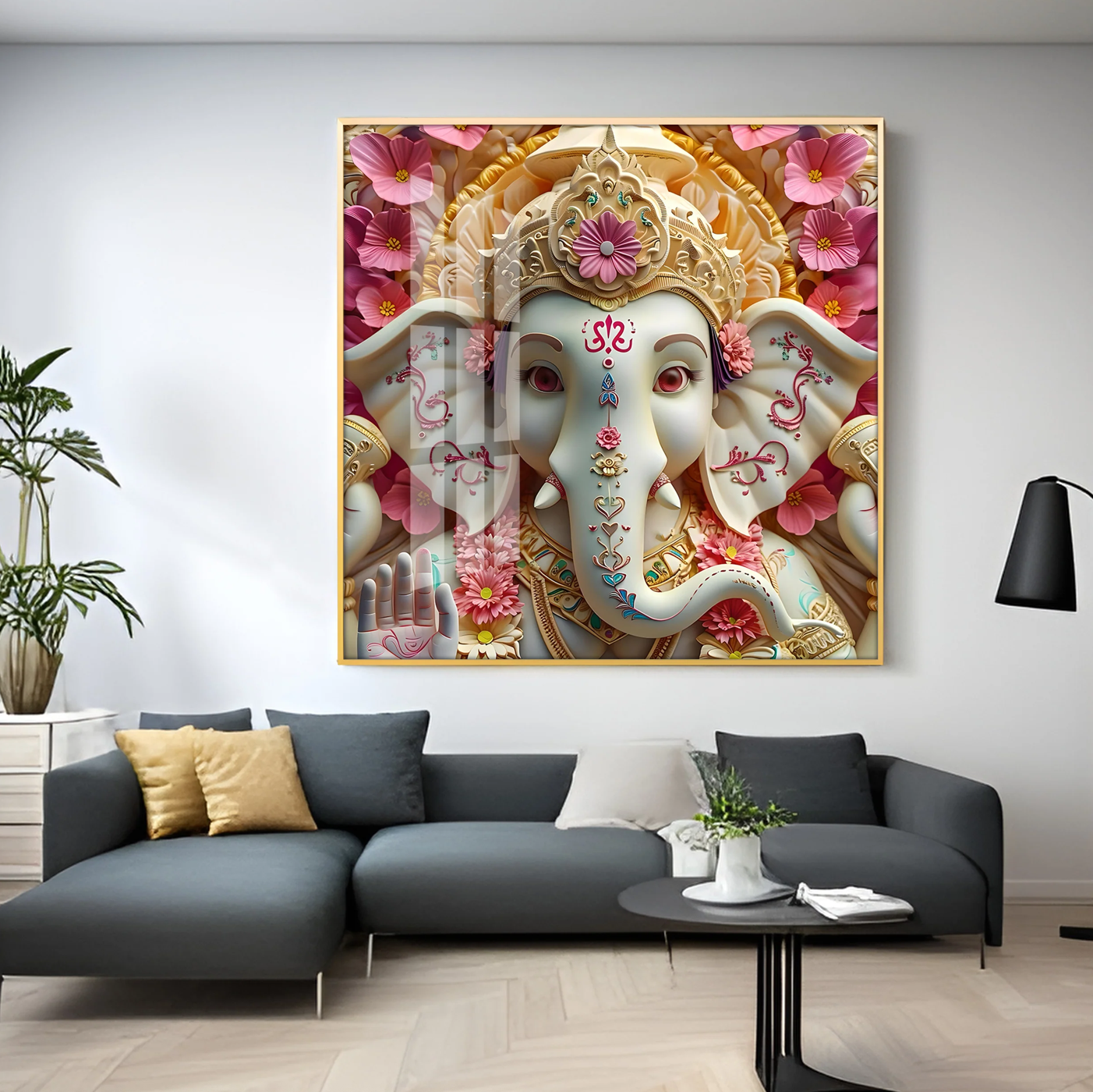 Devotional Lord Ganesh Premium Acrylic Square Wall Art