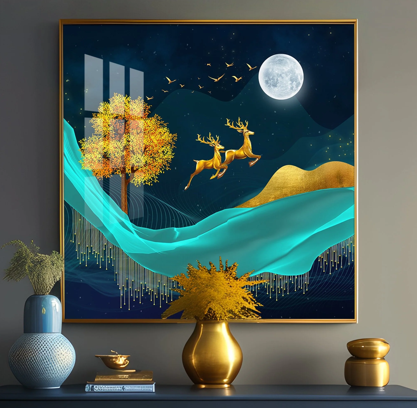 Deer Is Flowing And Natural Premium Acrylic Square Wall Art