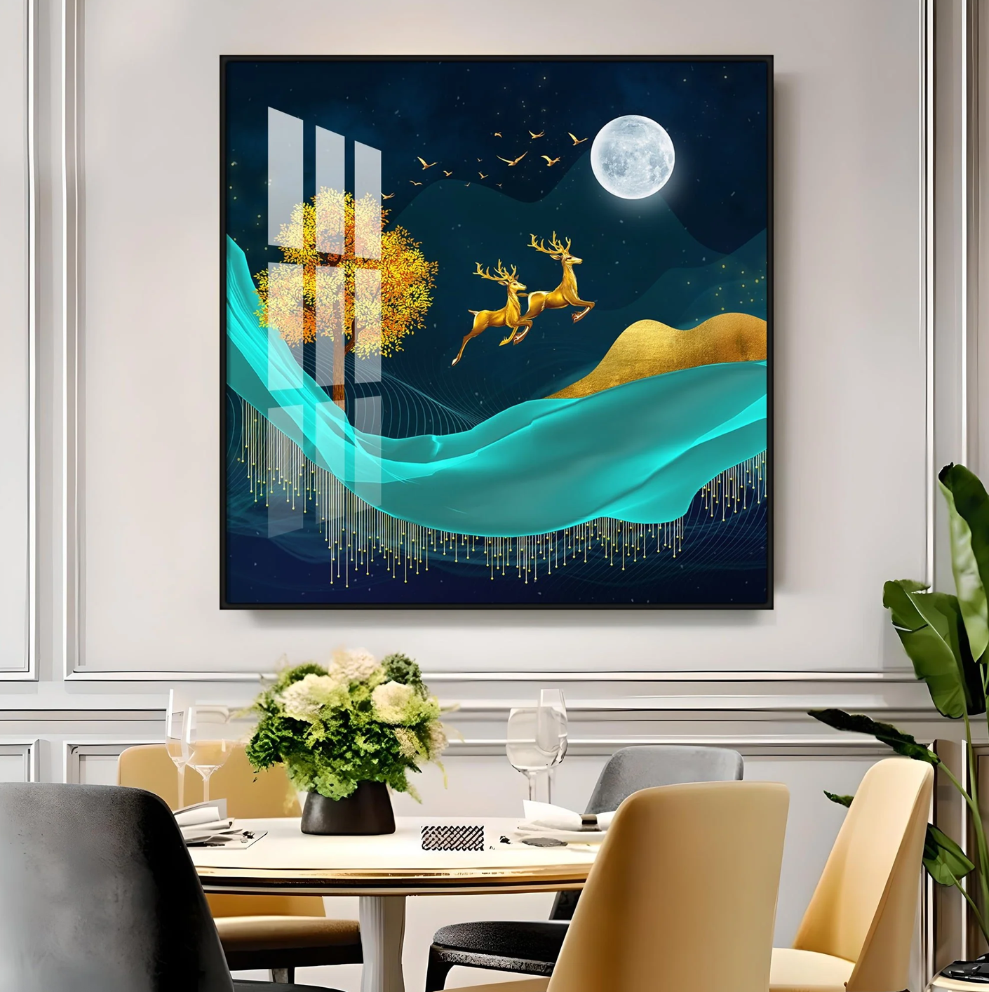 Deer Is Flowing And Natural Premium Acrylic Square Wall Art