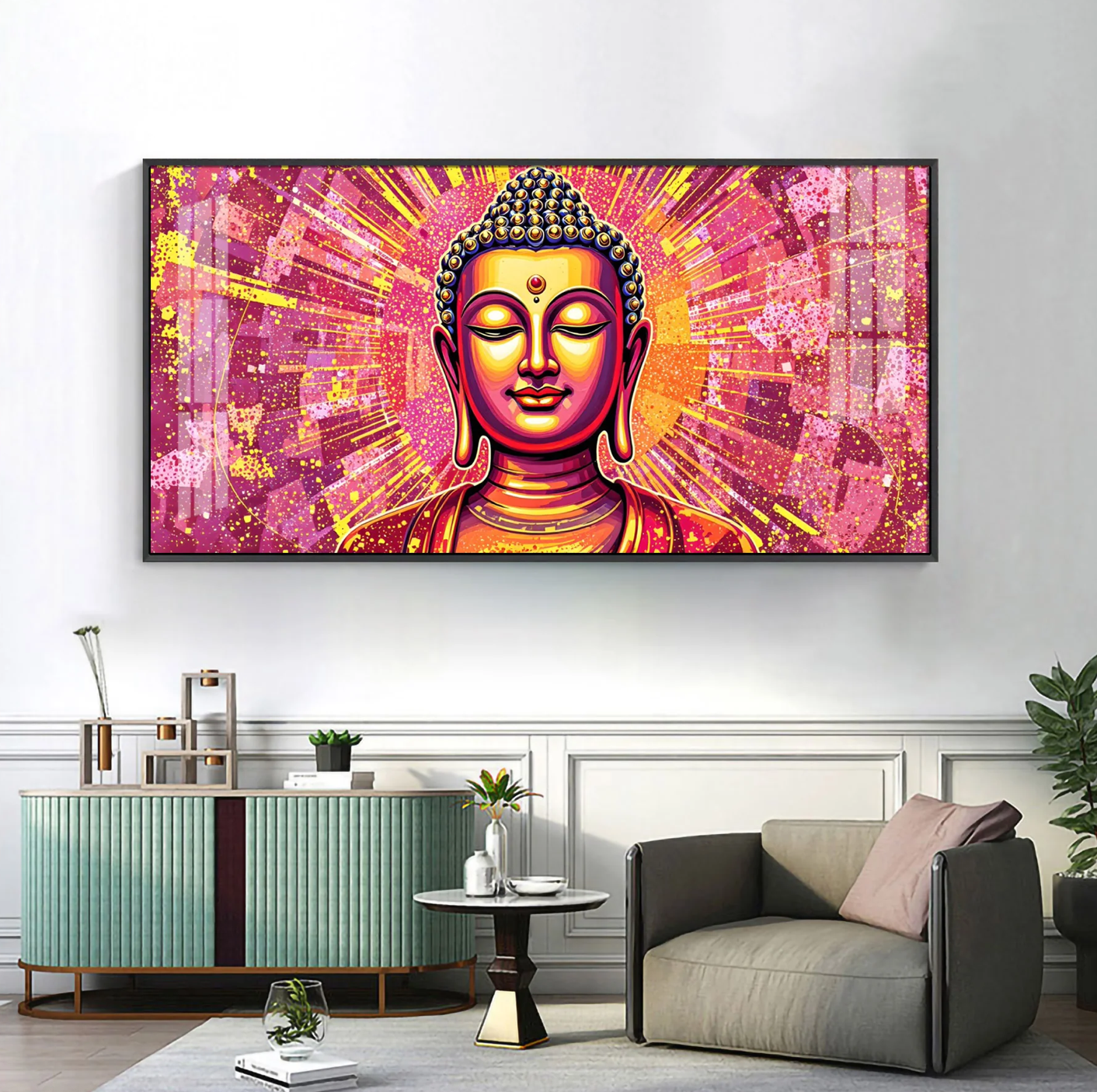Illusive Abstract Buddha Face Portrait Premium Acrylic Horizontal Wall Art