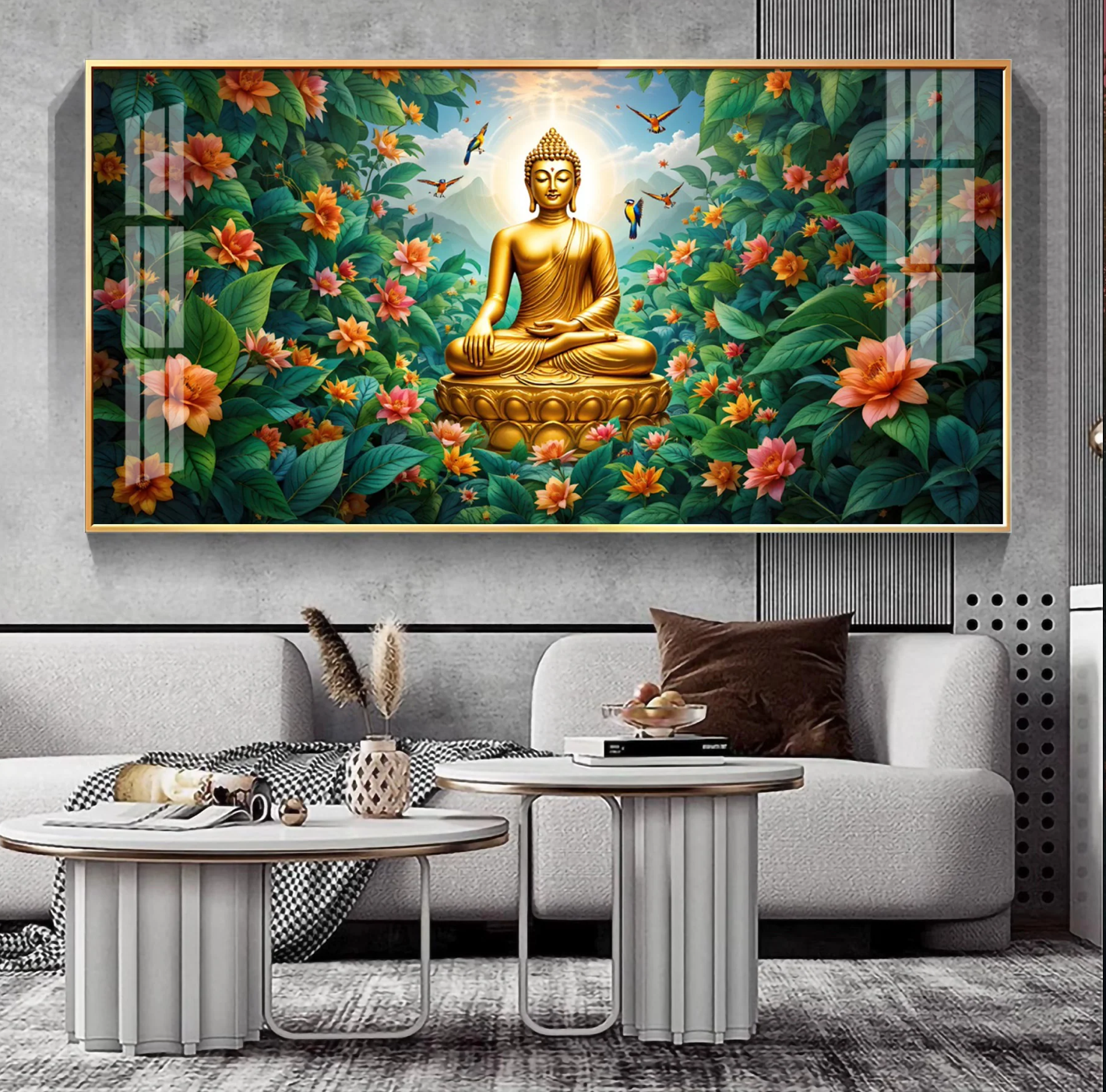 Mindful Living Buddha With Flower Premium Acrylic Horizontal Wall Art