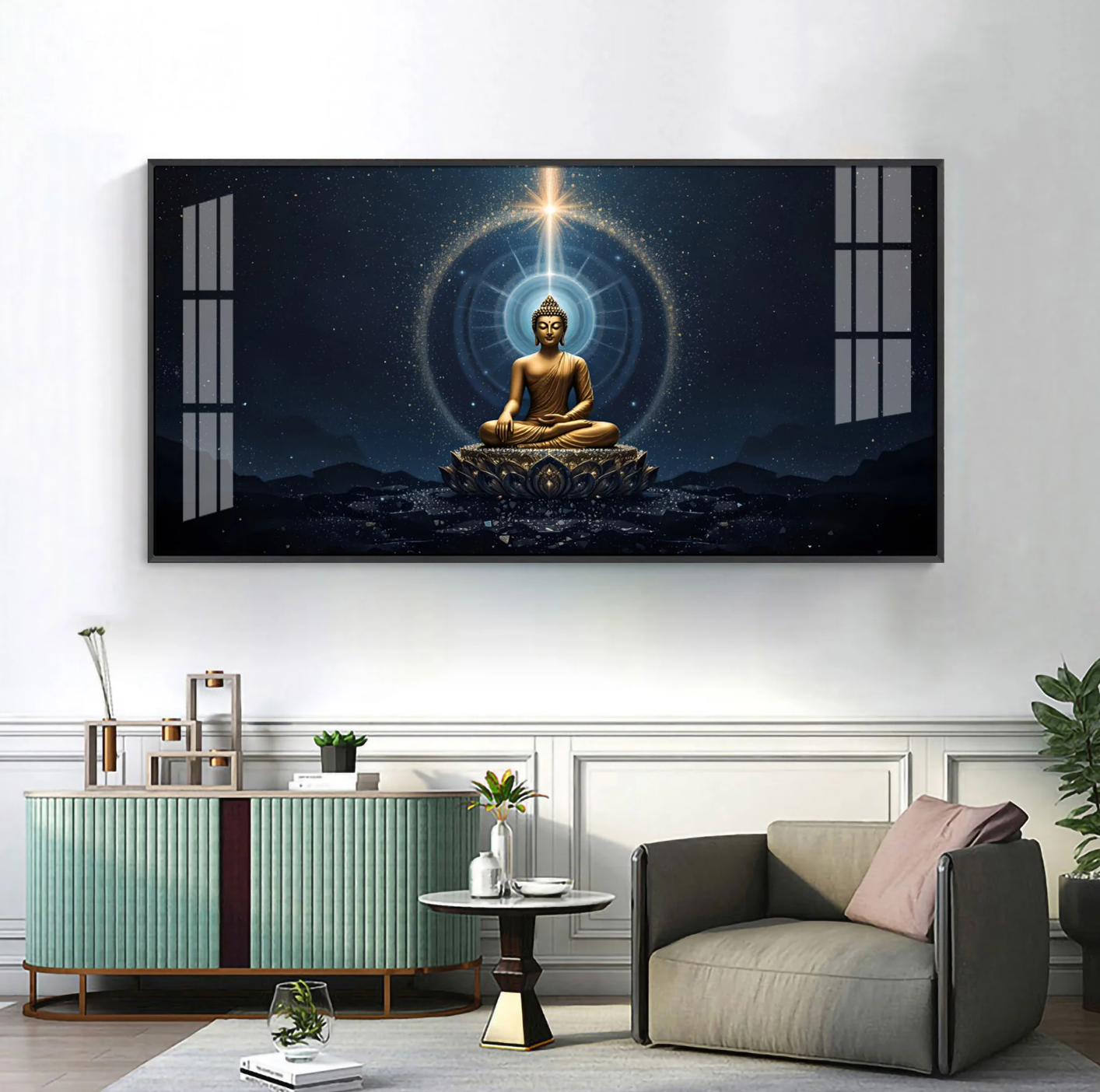 Majestic Buddha Mural Premium Acrylic Horizontal Wall Art