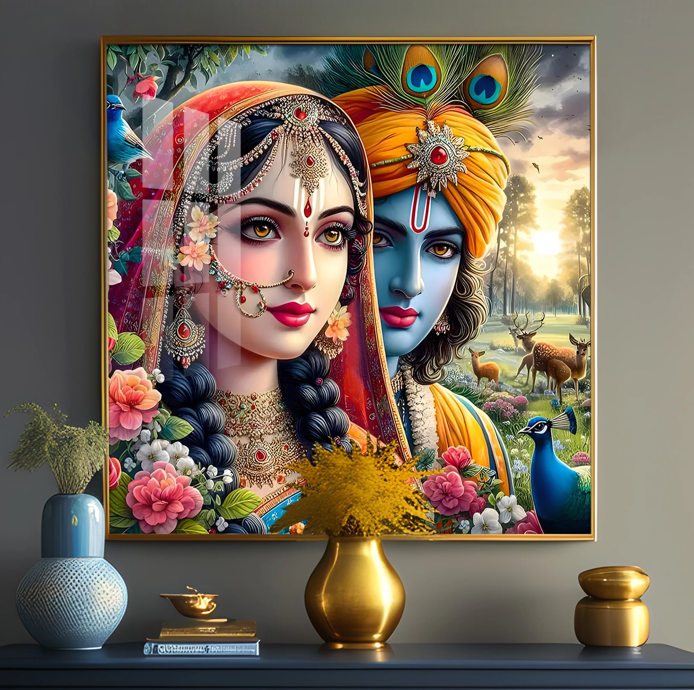 Lovely Radha Krishna Premium Acrylic Square Wall Art