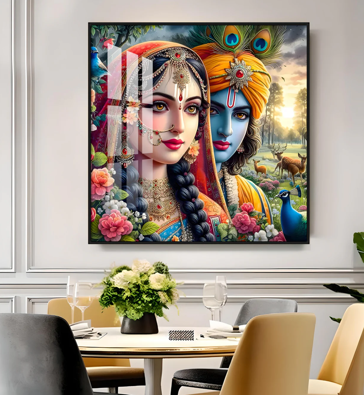 Lovely Radha Krishna Premium Acrylic Square Wall Art